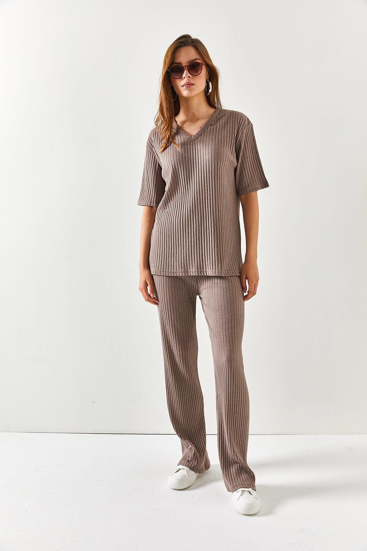Brown V-Neck Co-Ord Set, , large image number 1