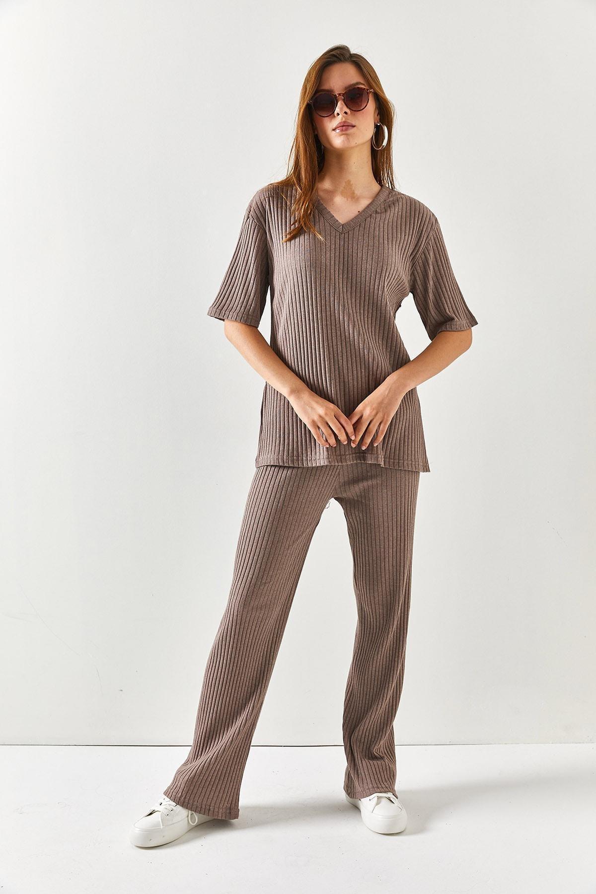 Brown V-Neck Co-Ord Set, , large image number 2
