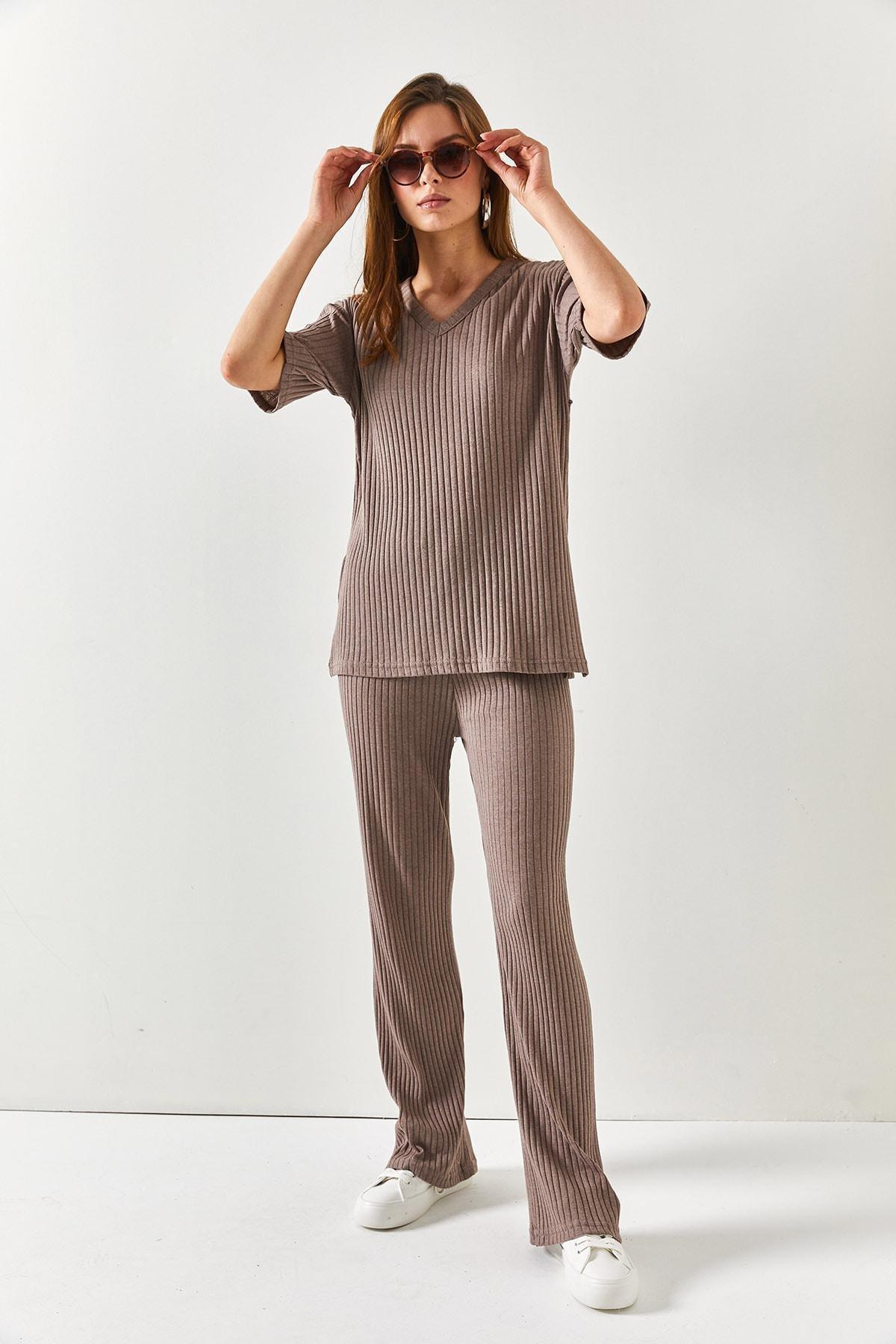 Brown V-Neck Co-Ord Set, , large image number 3