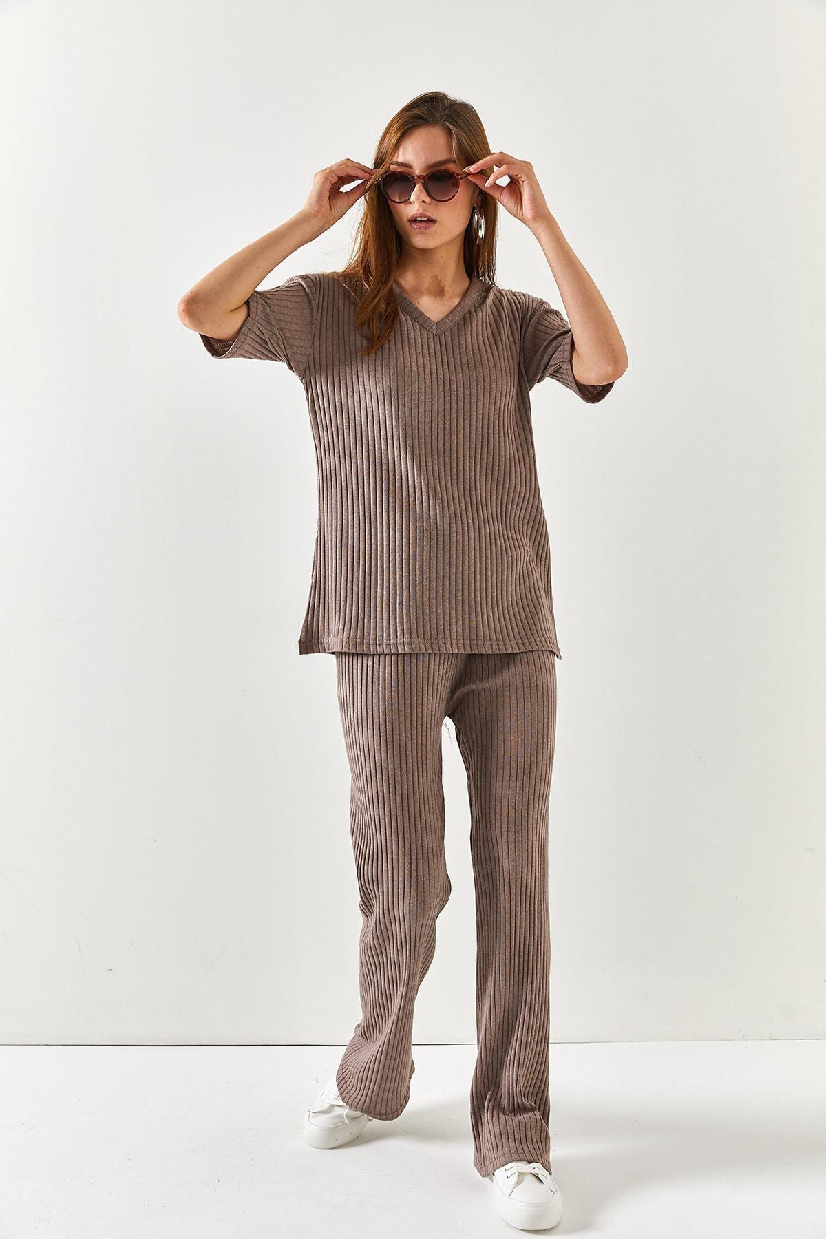 Brown V-Neck Co-Ord Set, , large image number 4