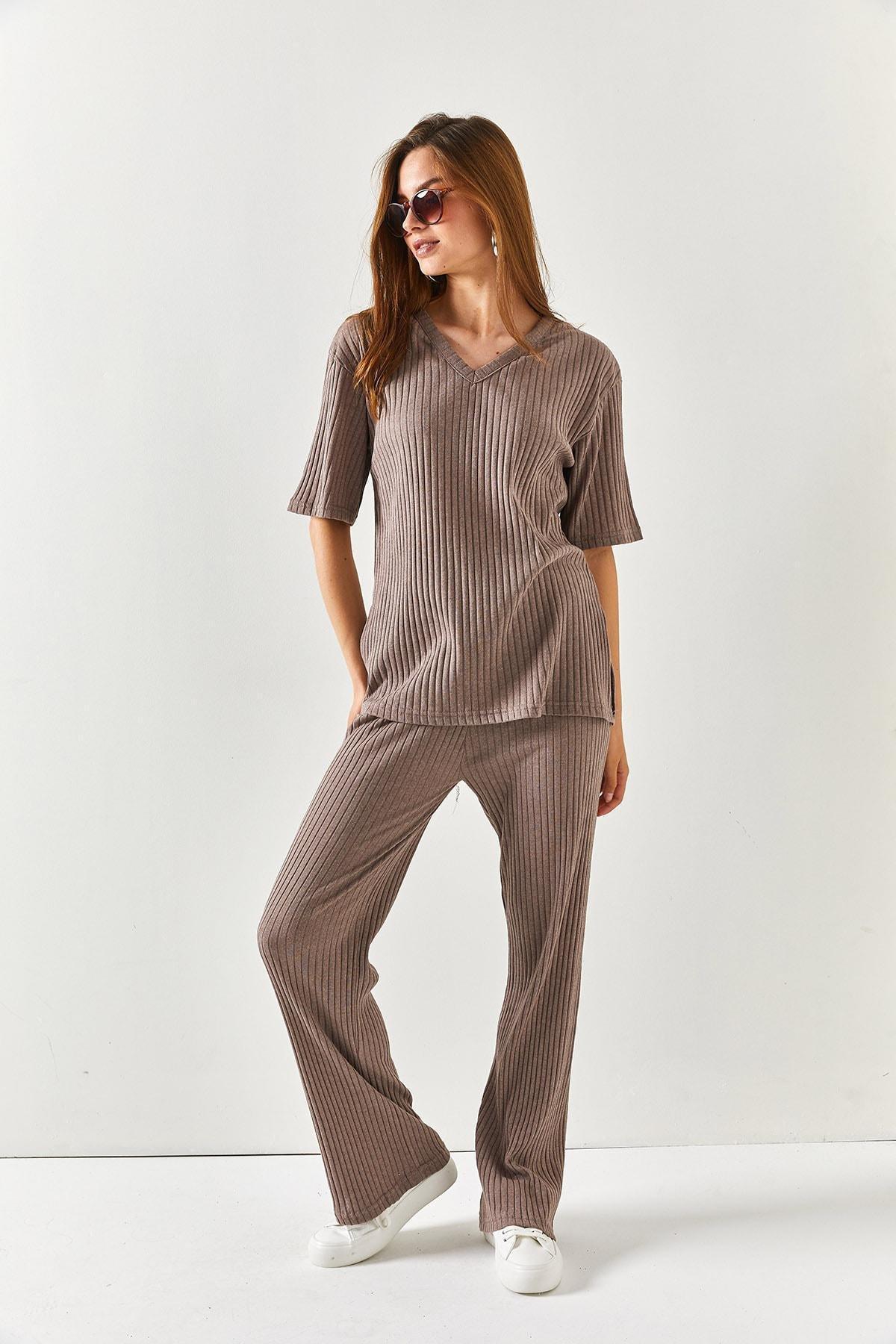 Brown V-Neck Co-Ord Set, , large image number 5