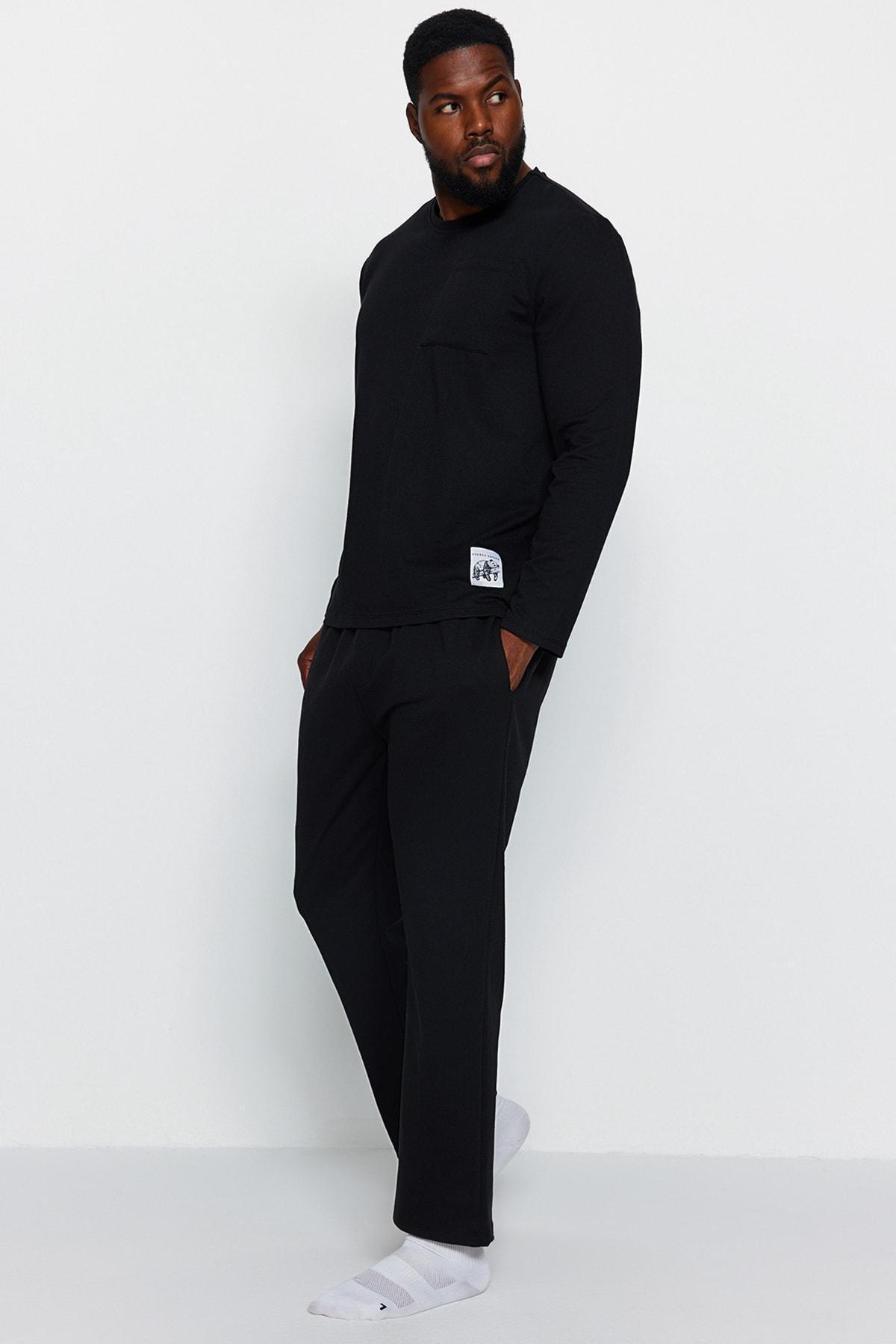 Black Labelled Oversized Pyjamas Set, BLACK, large image number 0