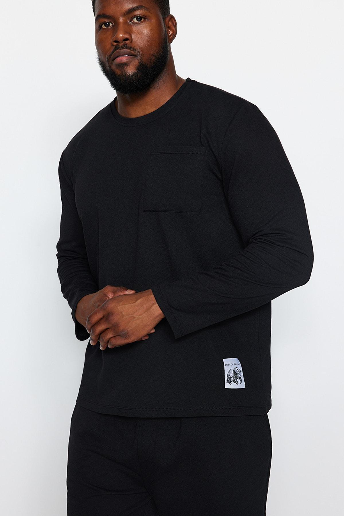 Black Labelled Oversized Pyjamas Set, BLACK, large image number 1