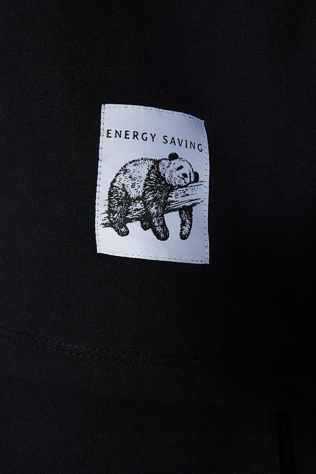 Black Labelled Oversized Pyjamas Set, BLACK, large image number 3