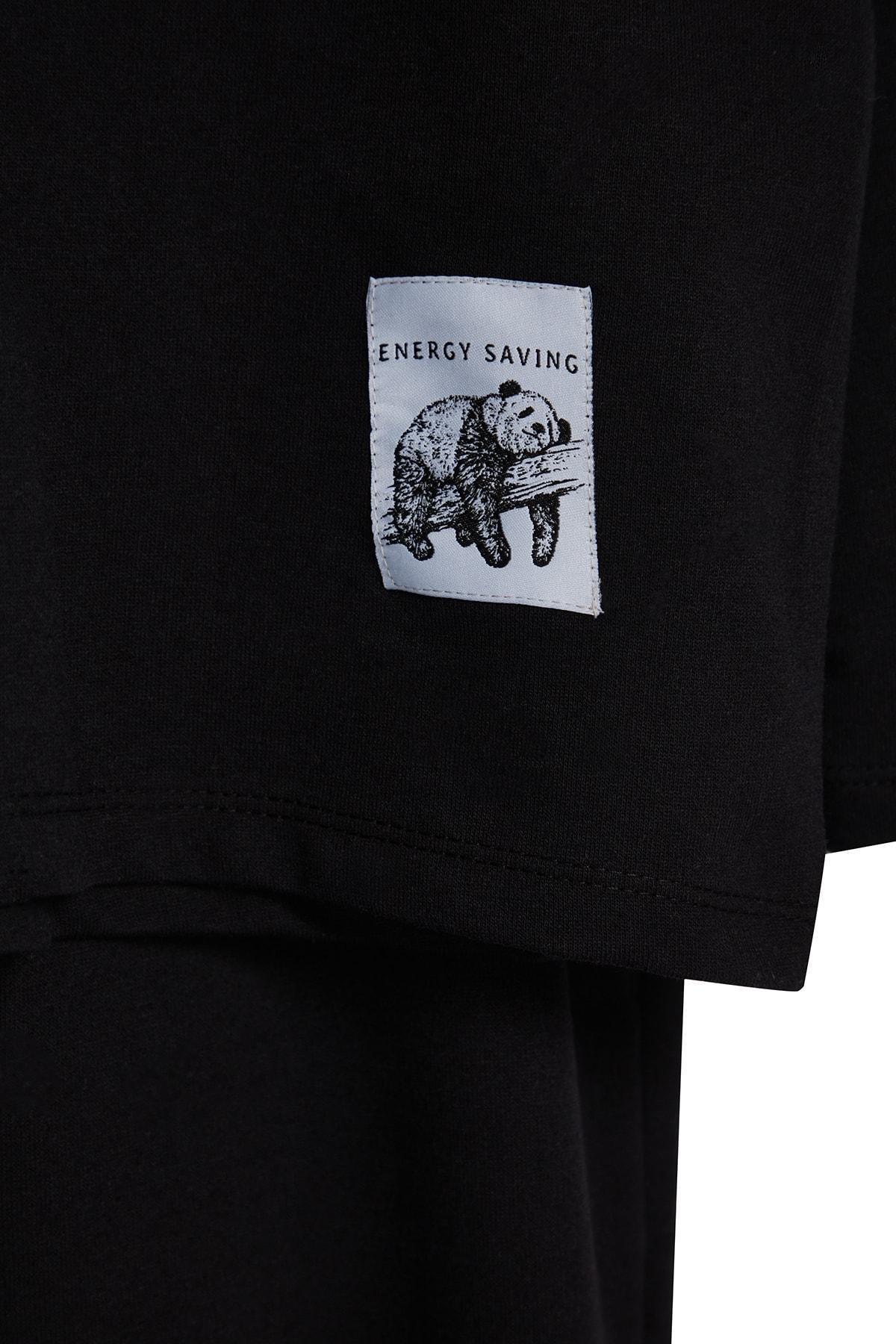 Black Labelled Oversized Pyjamas Set, BLACK, large image number 7