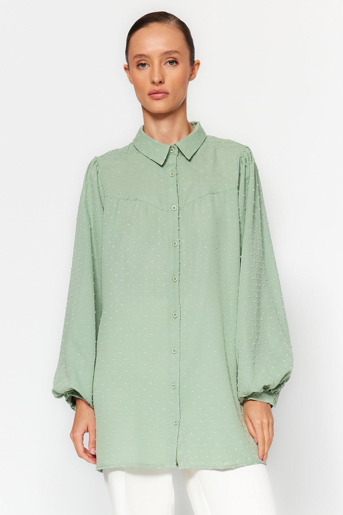Trendyol - Green Balloon Sleeve Woven Shirt
