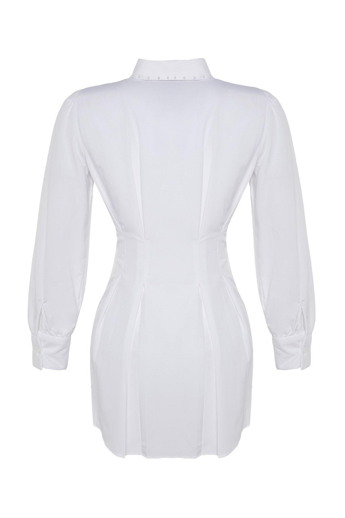 White Pearl Detail Fitted Knitted Shirt, , large image number 7