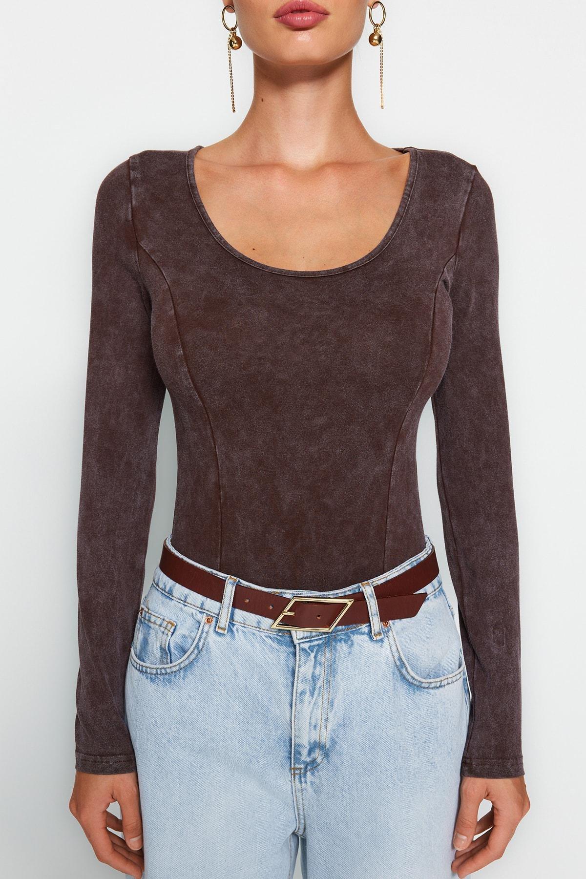 Brown Long Sleeves Bodysuit, , large image number 3