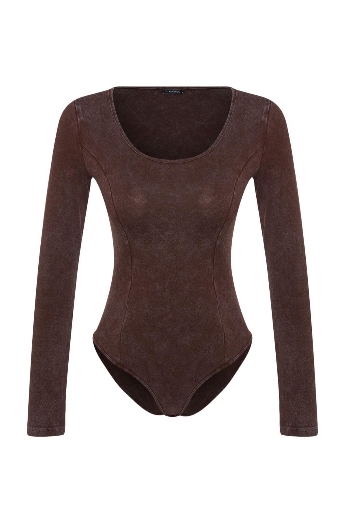 Brown Long Sleeves Bodysuit, , large image number 5