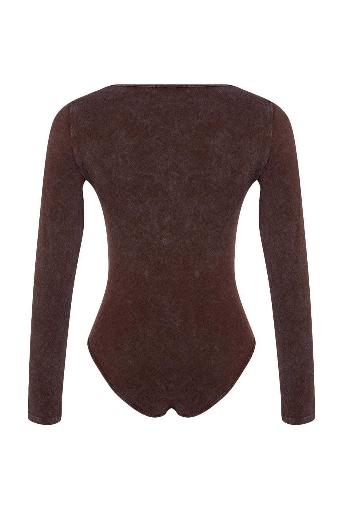 Brown Long Sleeves Bodysuit, , large image number 7