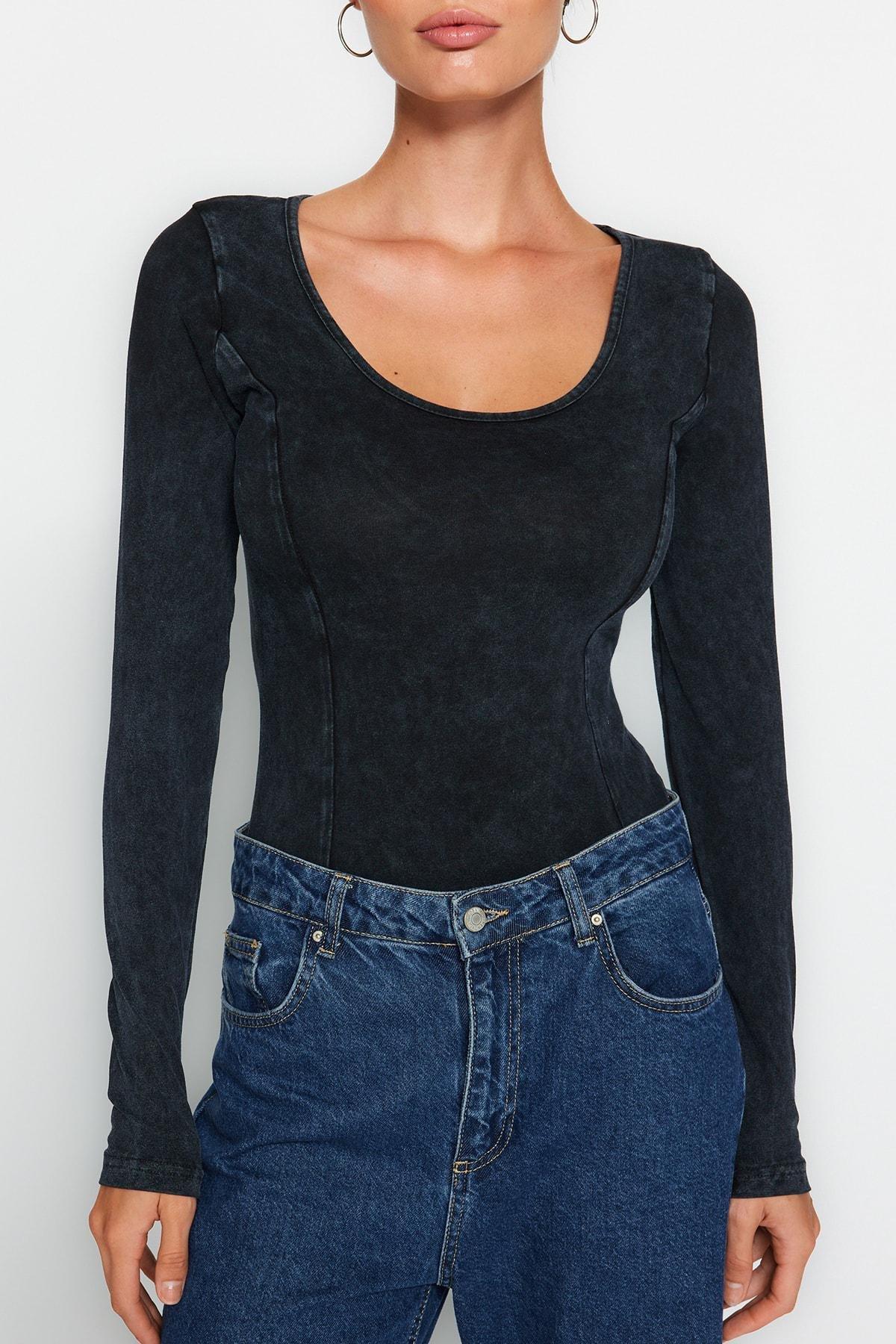 Grey Washed Collar Knitted Body, , large image number 3