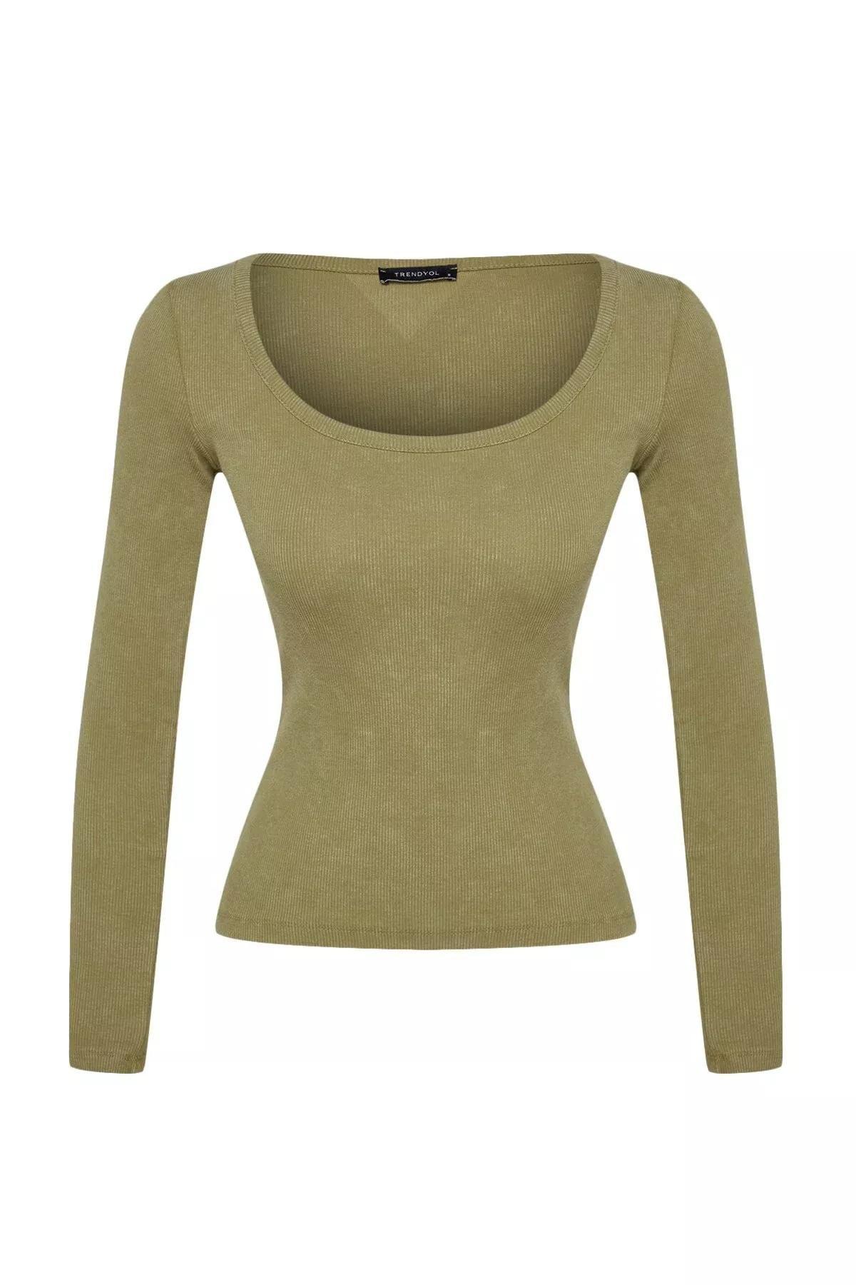Khaki Washed Knitted Blouse, Khaki, large image number 4
