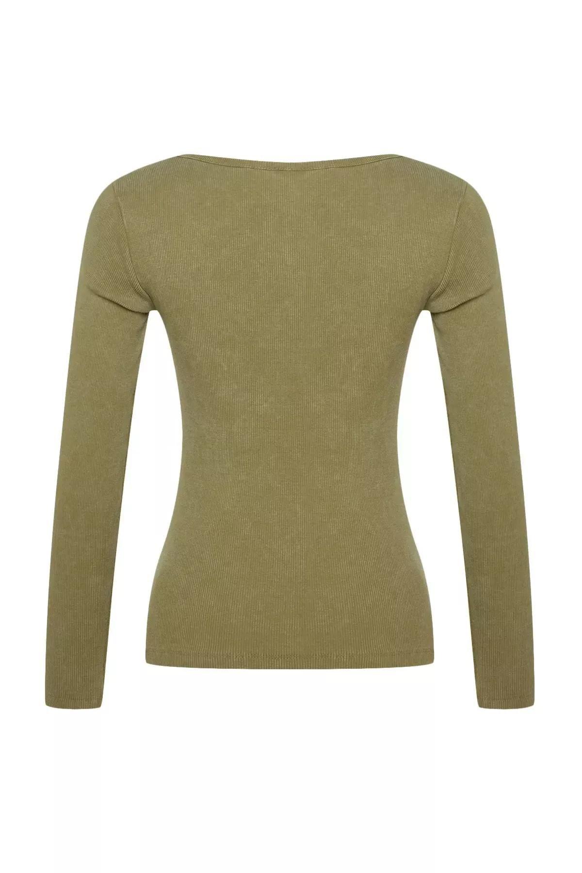 Khaki Washed Knitted Blouse, Khaki, large image number 6