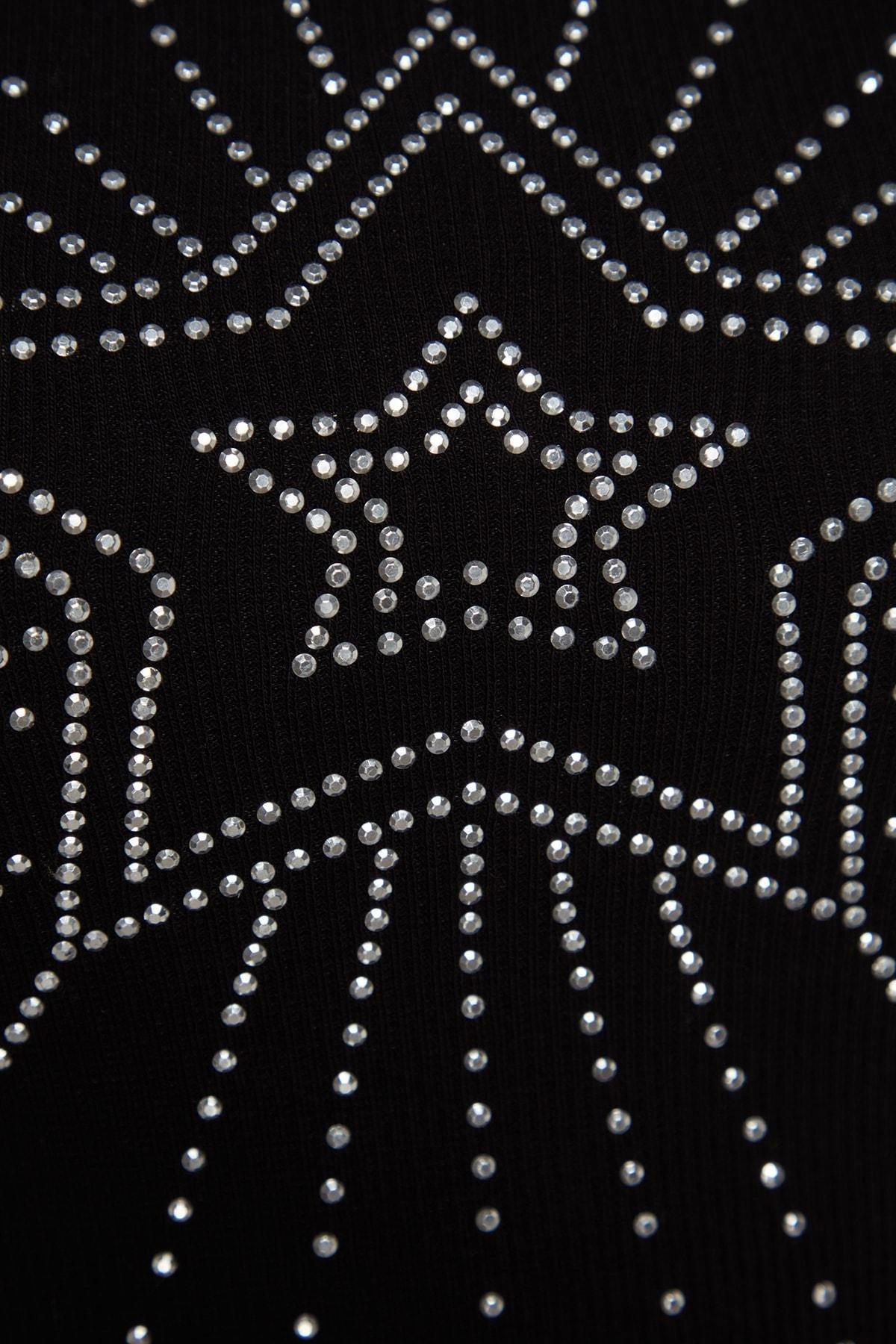 Black Ribbed Printed Knitted Blouse, , large image number 6