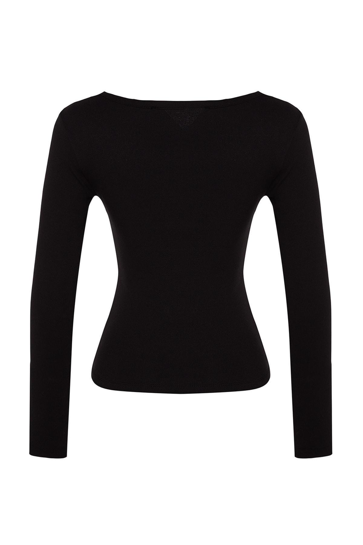Black Ribbed Printed Knitted Blouse, , large image number 7