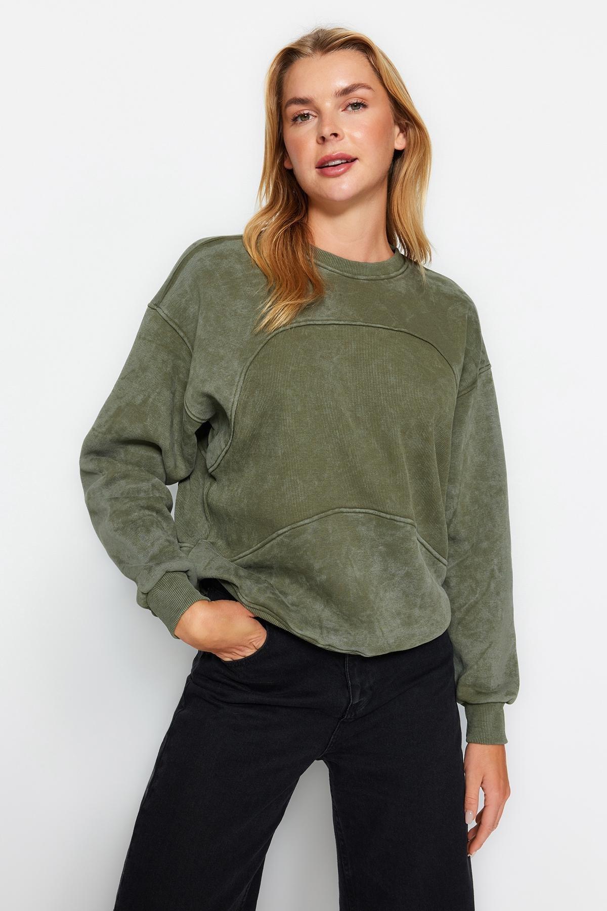 Trendyol - Khaki Washed Knitted Sweatshirt