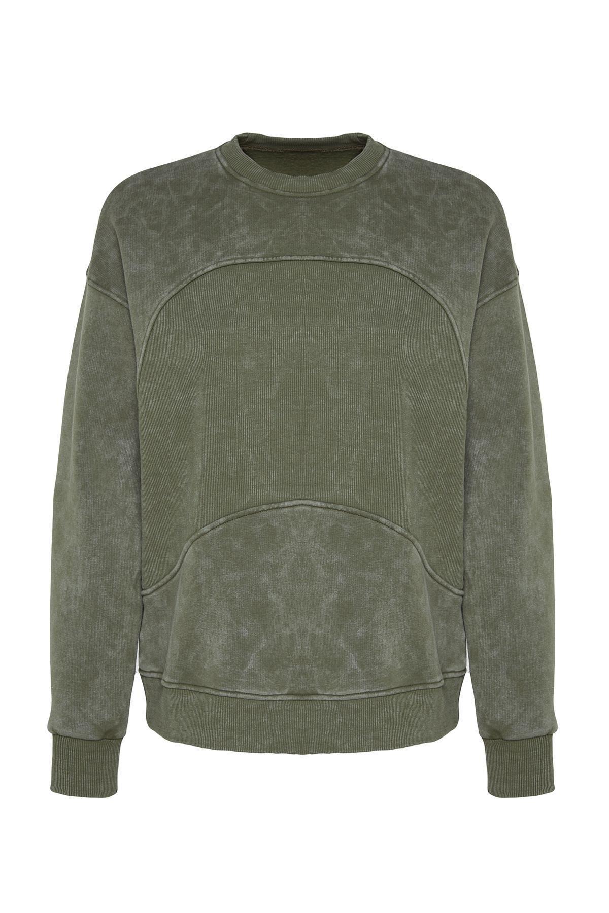 Trendyol - Khaki Washed Knitted Sweatshirt