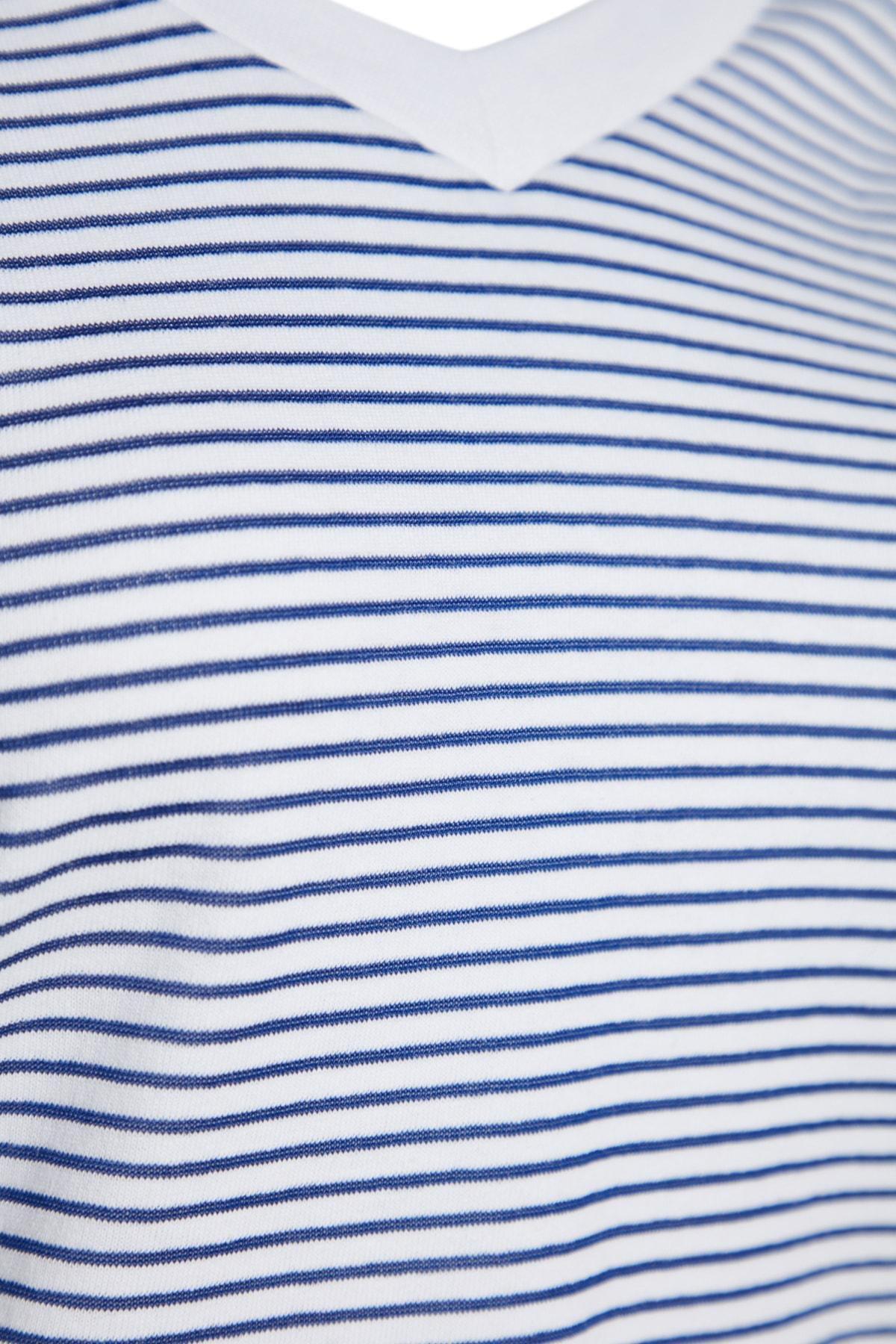 Trendyol - Navy Striped V-Neck Knitted T-Shirt