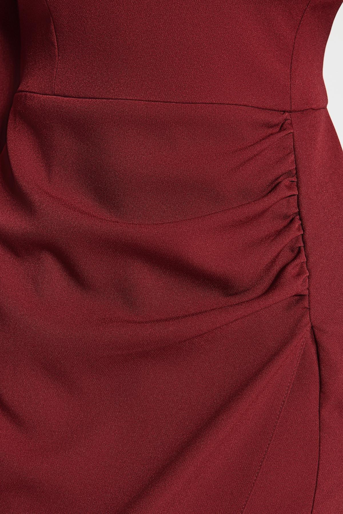 Trendyol - Burgundy Pleated Sleeve Knitted Dress