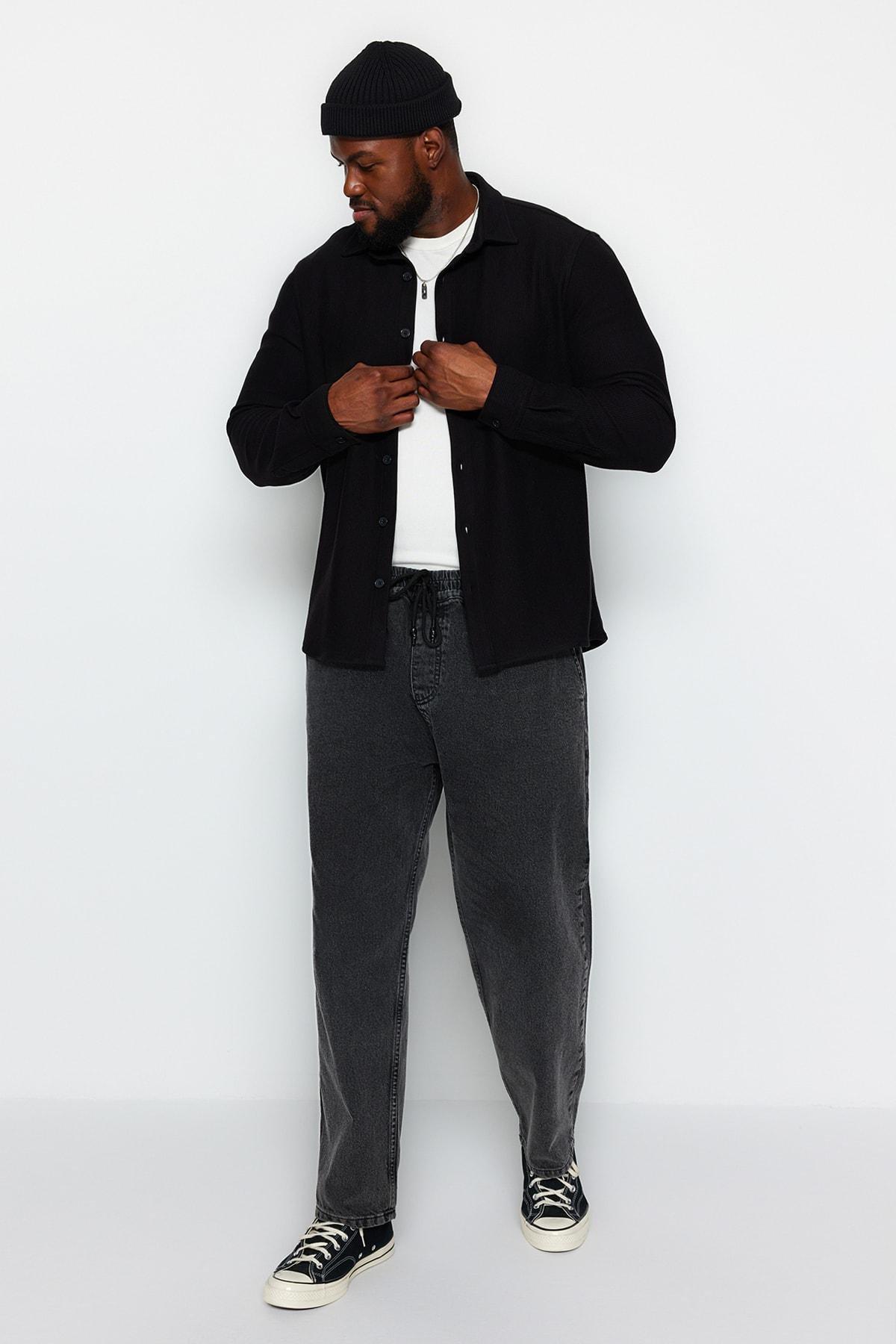 Black Wide-Cut Oversized Jeans, , large image number 0