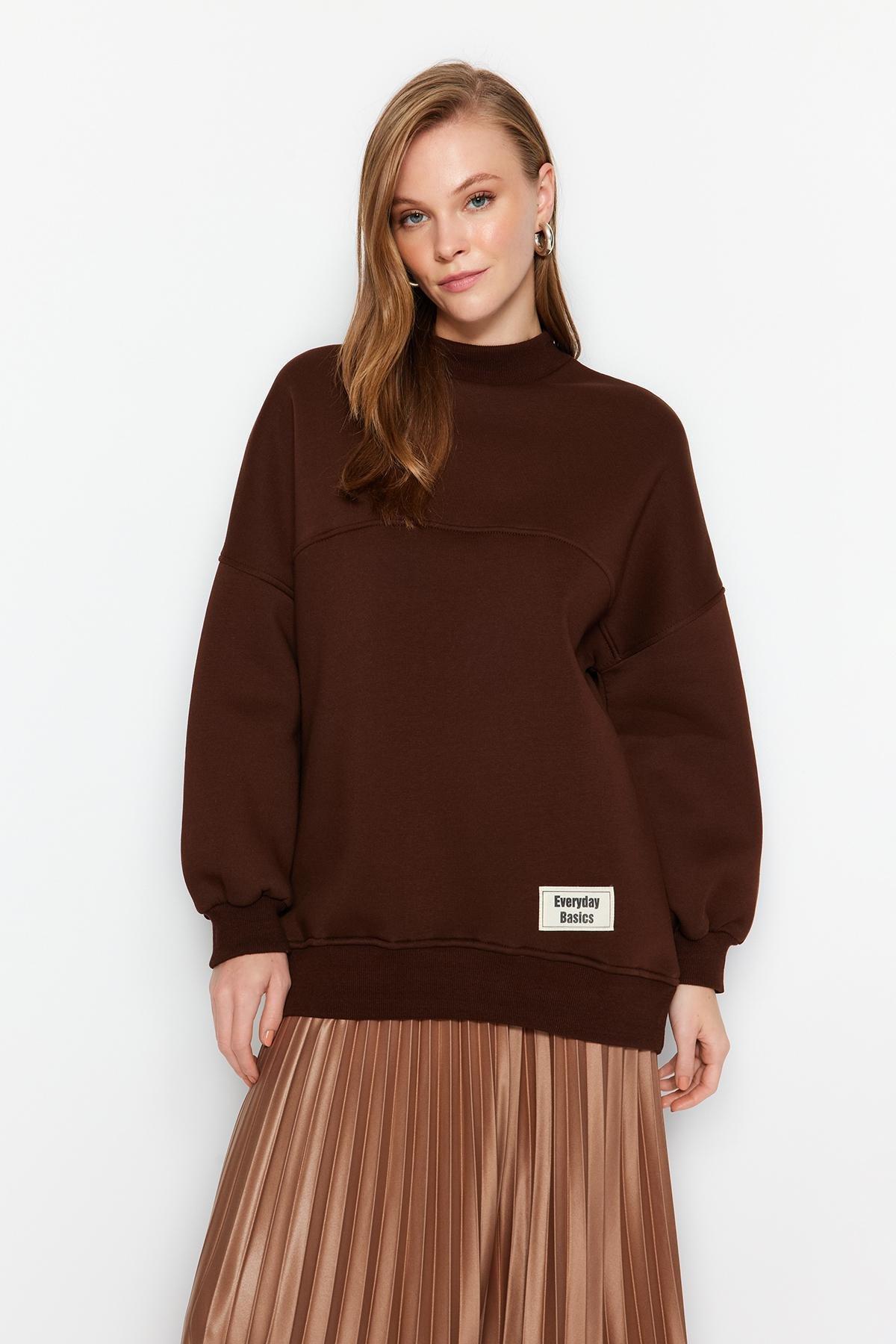 Trendyol - Brown Oversized Knitted Sweatshirt