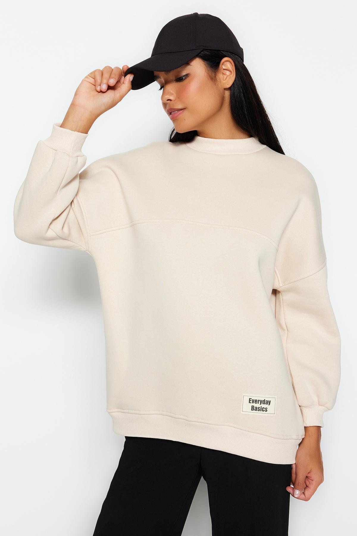 Trendyol - Beige Oversized Knitted Sweatshirt