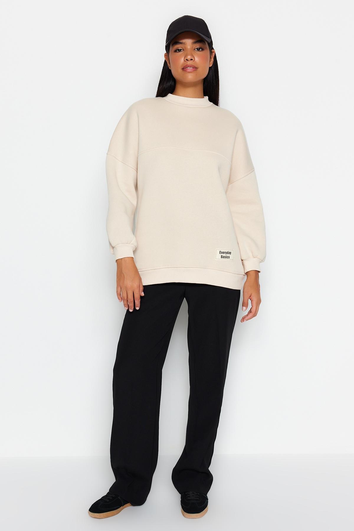 Trendyol - Beige Oversized Knitted Sweatshirt