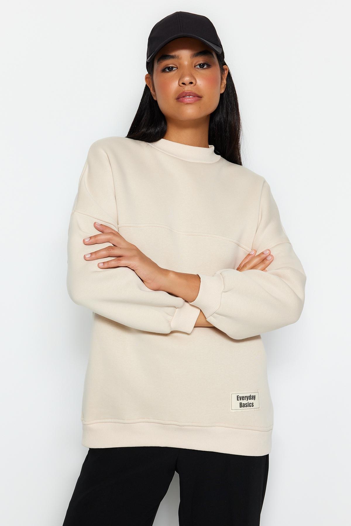 Trendyol - Beige Oversized Knitted Sweatshirt