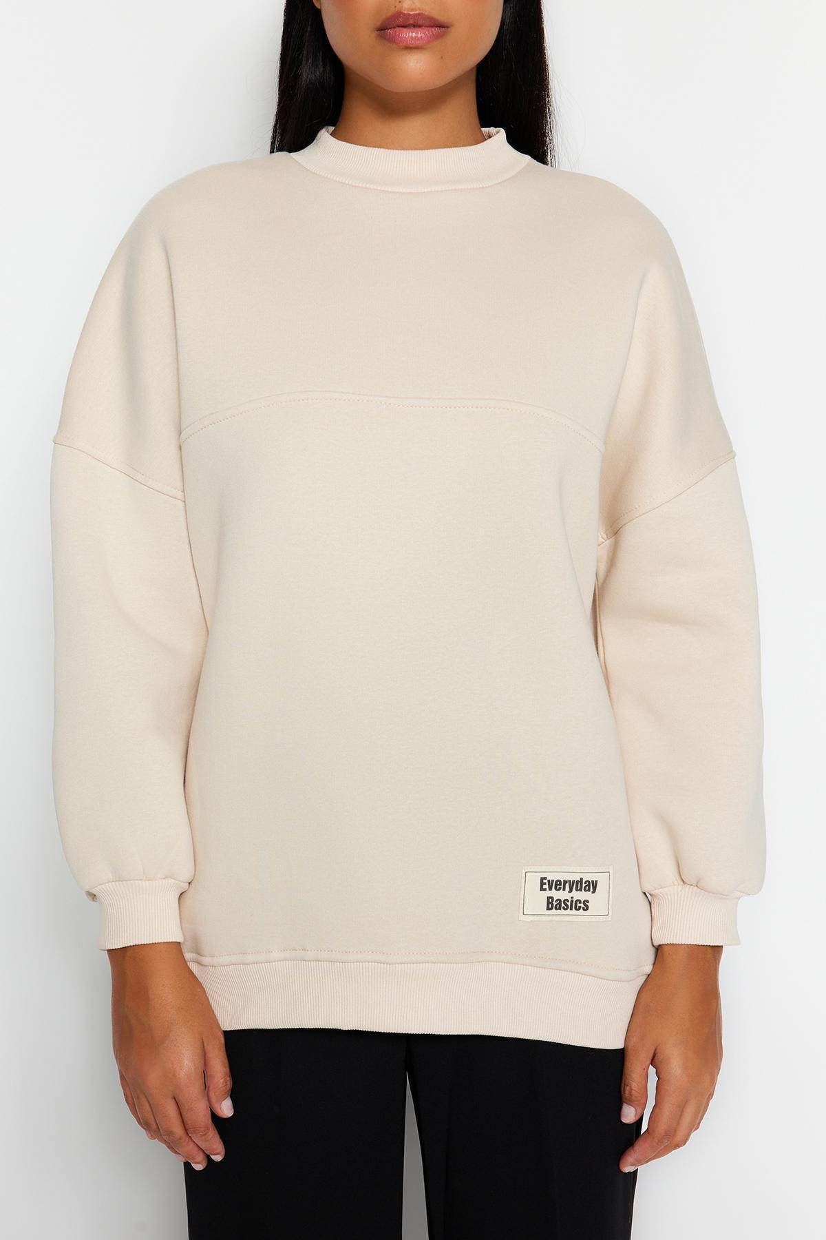 Trendyol - Beige Oversized Knitted Sweatshirt