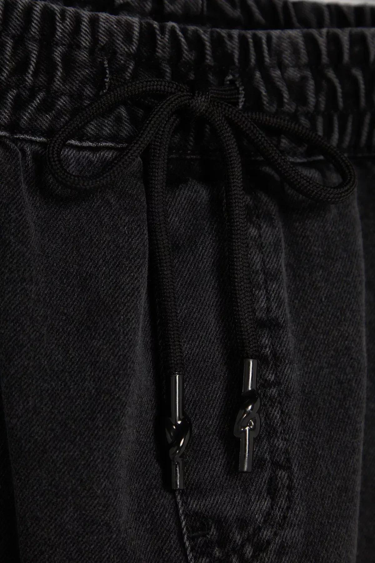 Black Elastic Waist Denim Jeans, , large image number 6