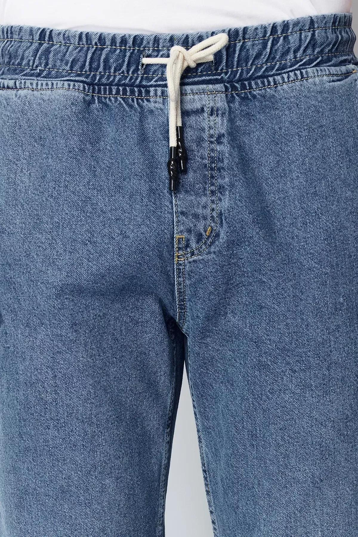 Blue Elastic Waist Wide Fit Jeans, Light Blue-6006, large image number 3