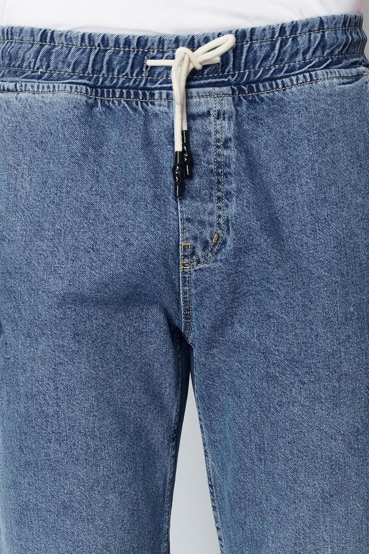 Blue Elastic Waist Wide Fit Loose Jeans Jeans TMNAW24JE00025, single, , large image number 4