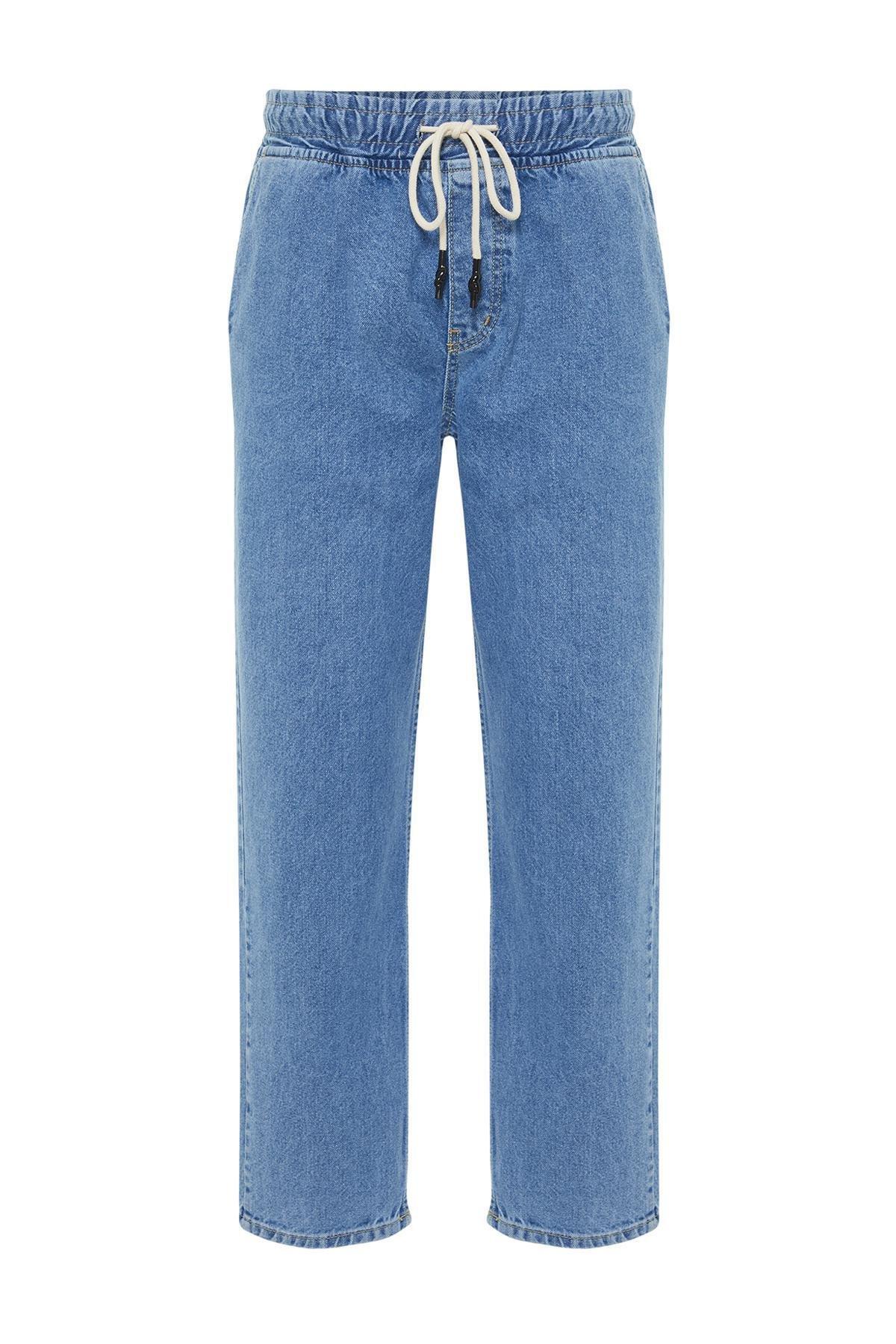 Blue Elastic Waist Wide Fit Loose Jeans Jeans TMNAW24JE00025, single, , large image number 6