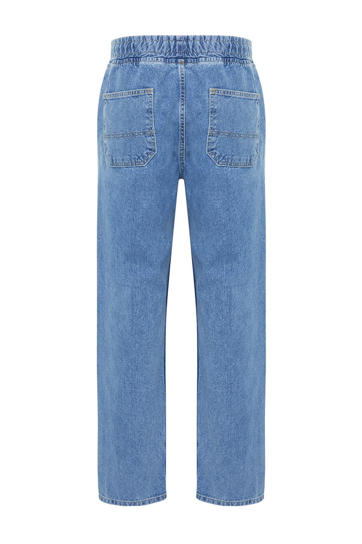 Blue Elastic Waist Wide Fit Loose Jeans Jeans TMNAW24JE00025, single, , large image number 7