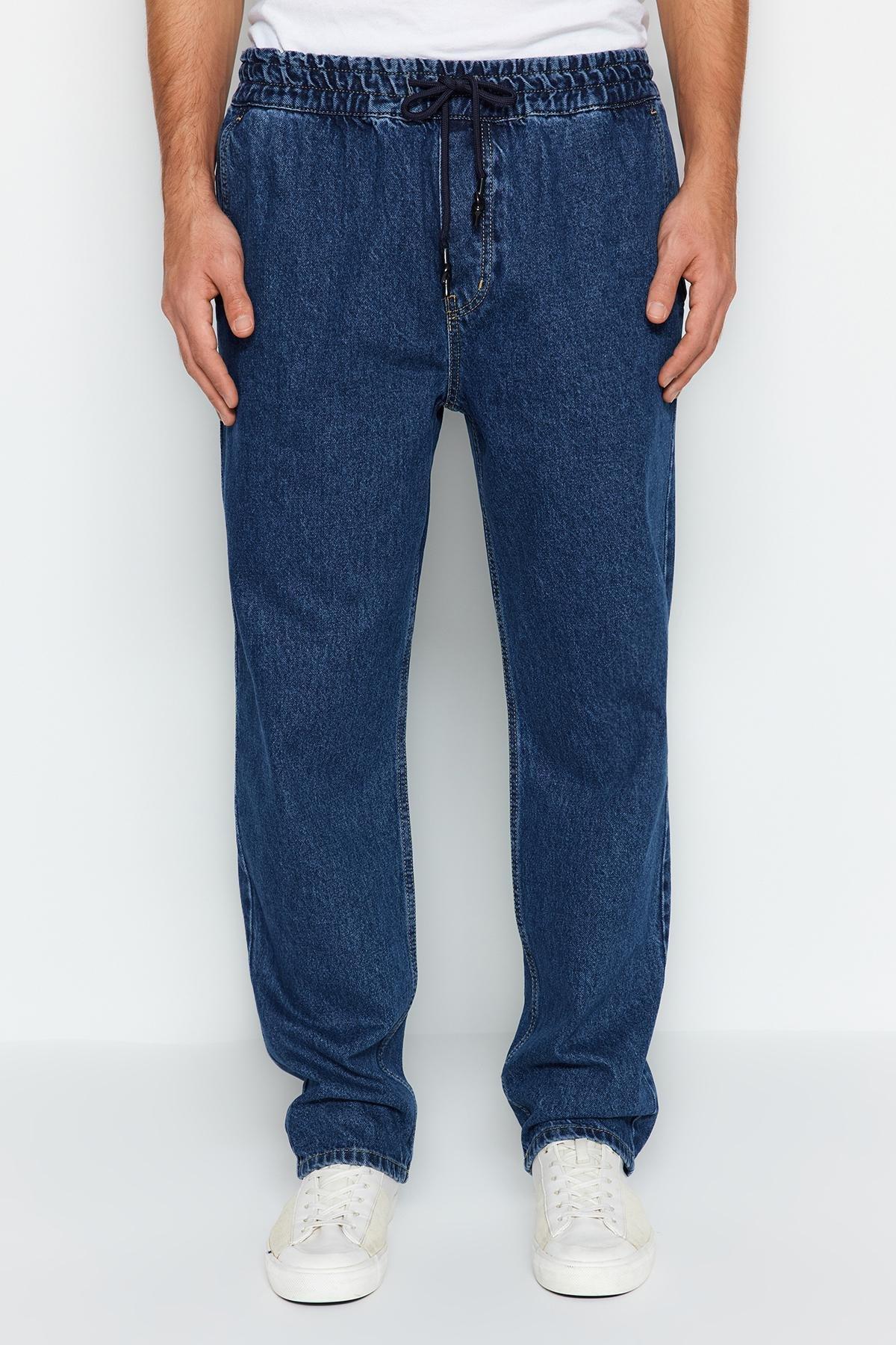 Navy Regular Fit Elastic Waist Jeans, , large image number 3