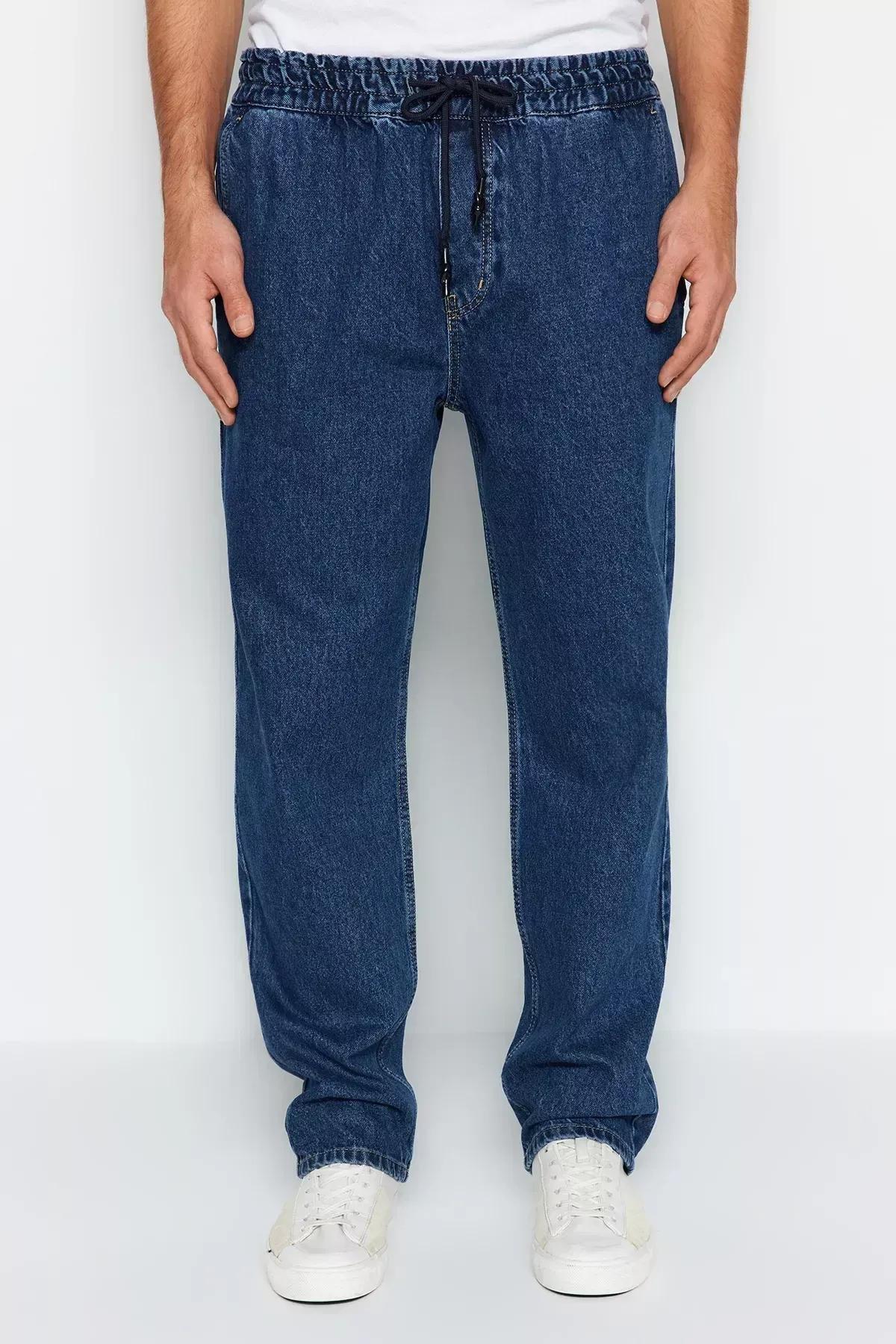 Navy Regular Fit Elastic Waist Jeans, Navy blue-2002, large image number 3