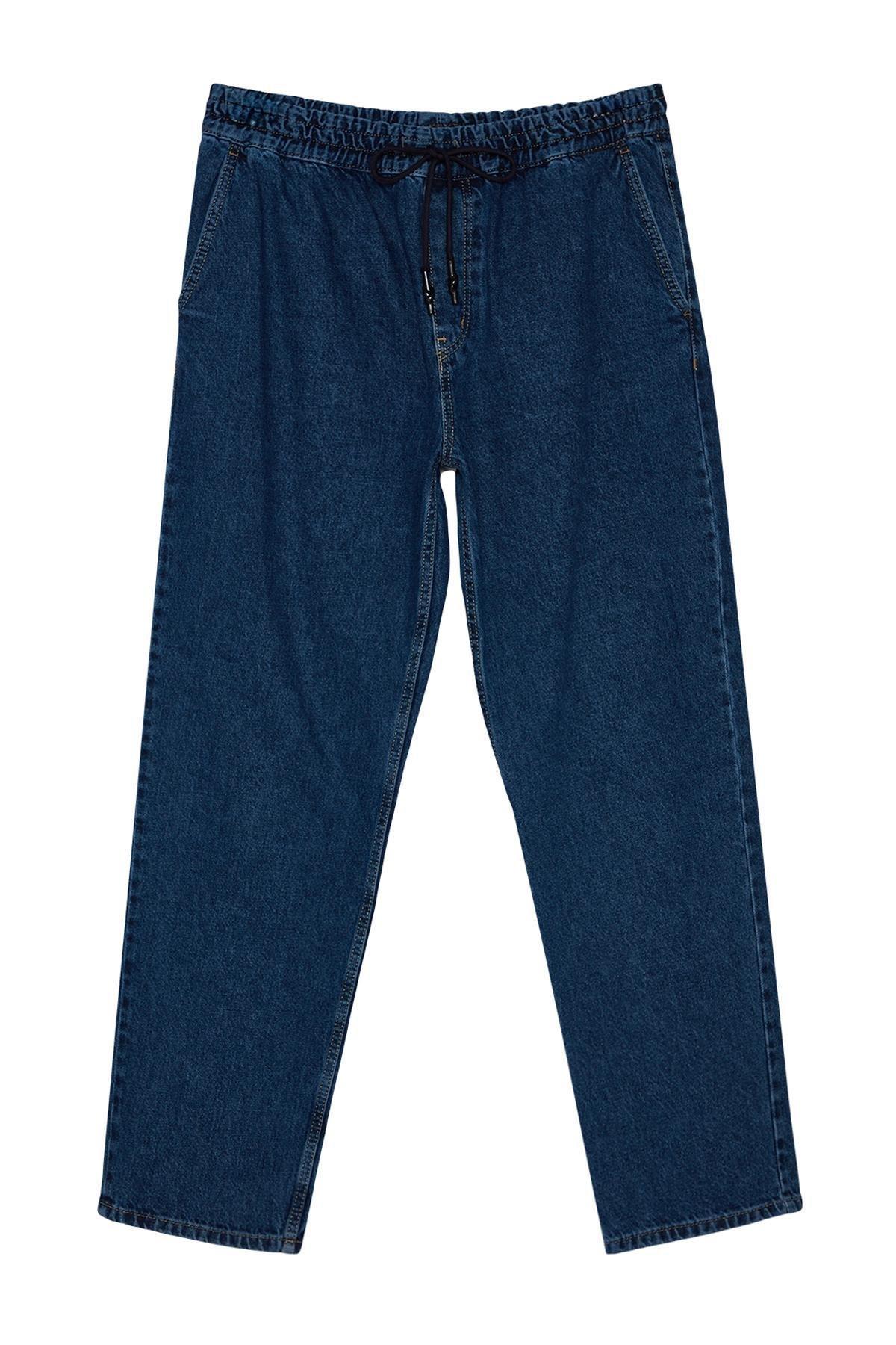 Trendyol - Navy Regular Fit Elastic Waist Jeans