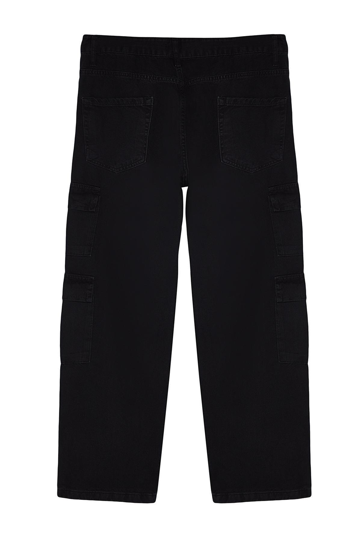 Black Cargo Pockets Wide Fit Jeans, , large image number 8