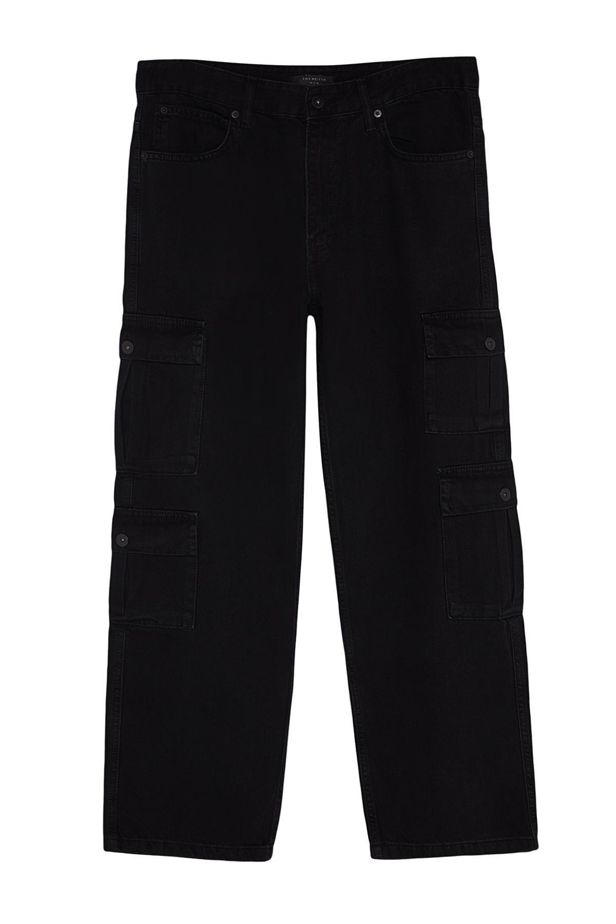 Black Cargo Pockets Wide Fit Jeans, , large image number 9