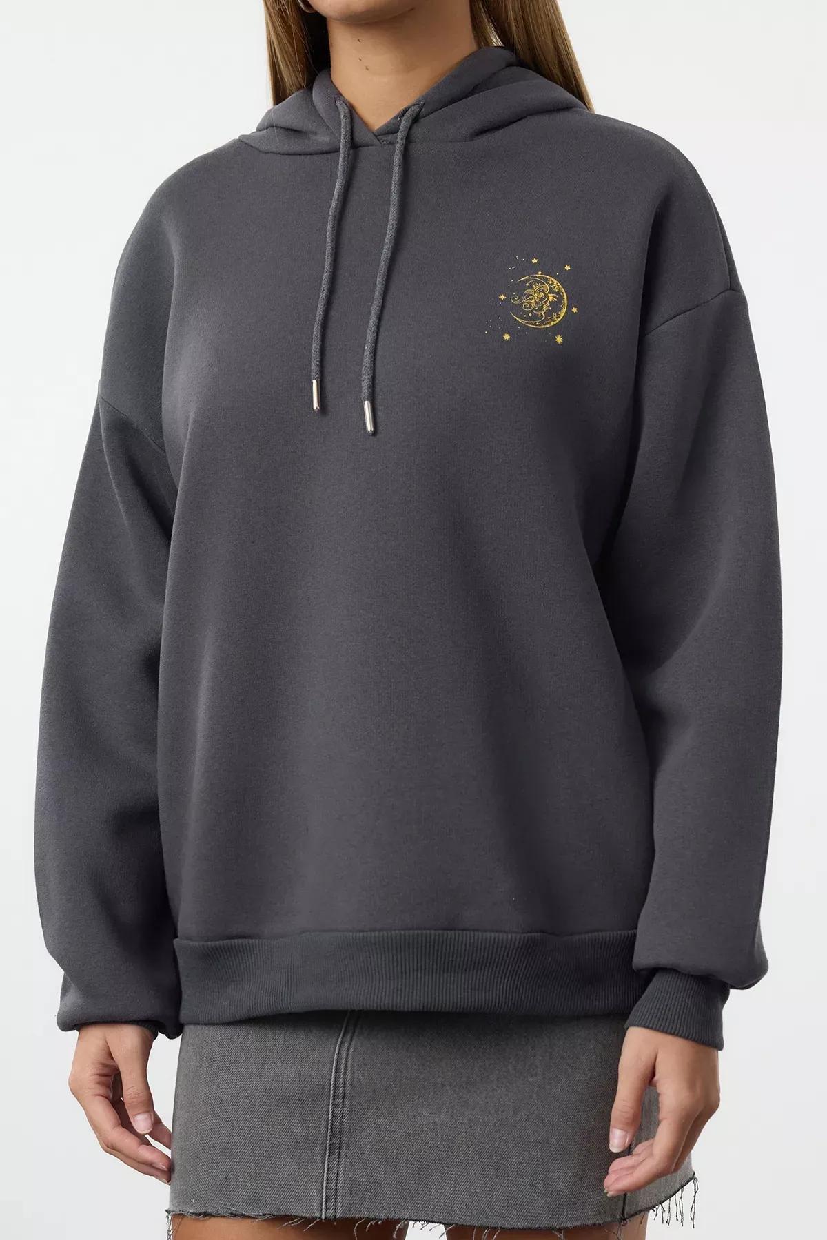 Grey Fleece Hooded Sweatshirt, , large image number 3