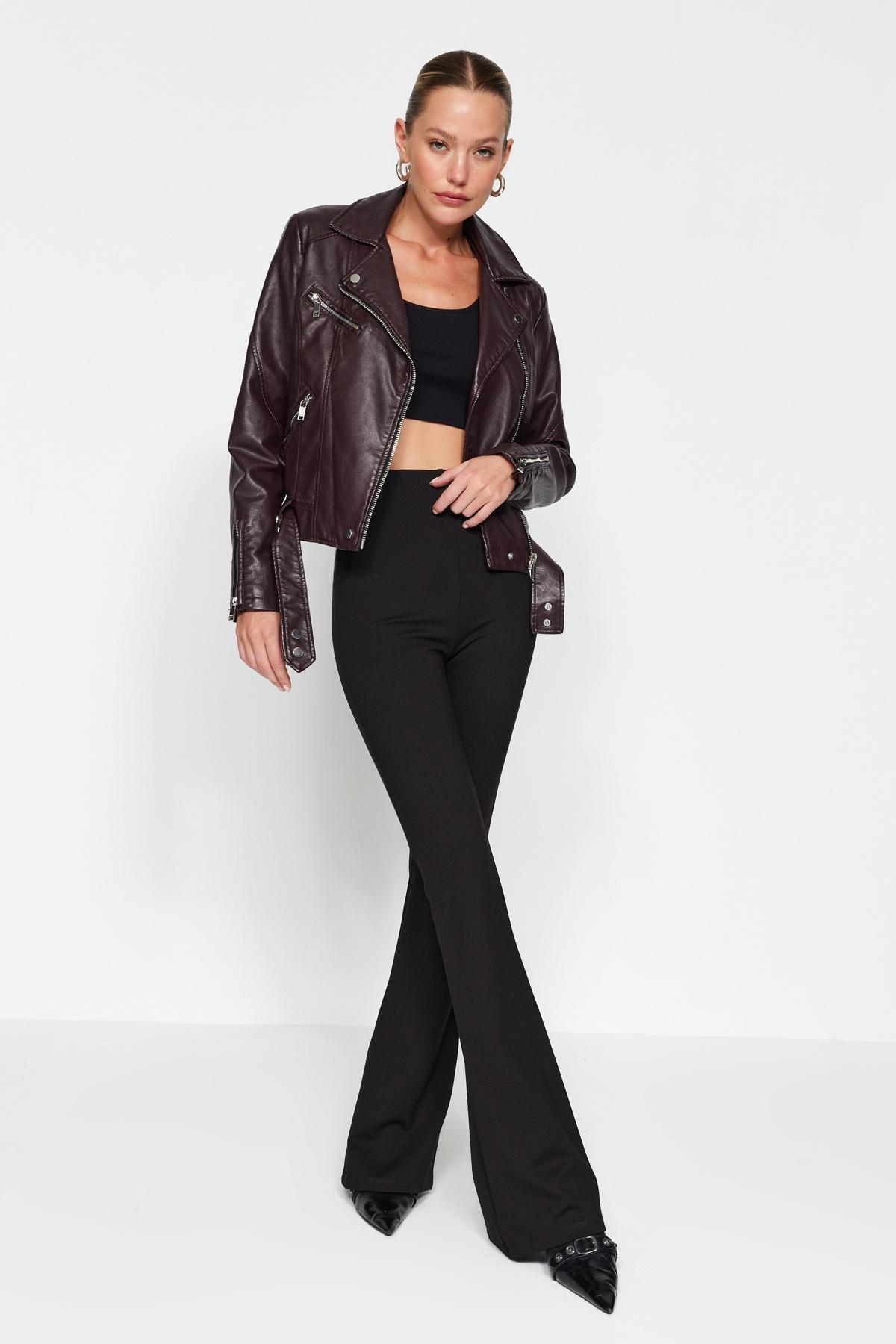Black Slimming High Waist Flared Trousers, , large image number 0