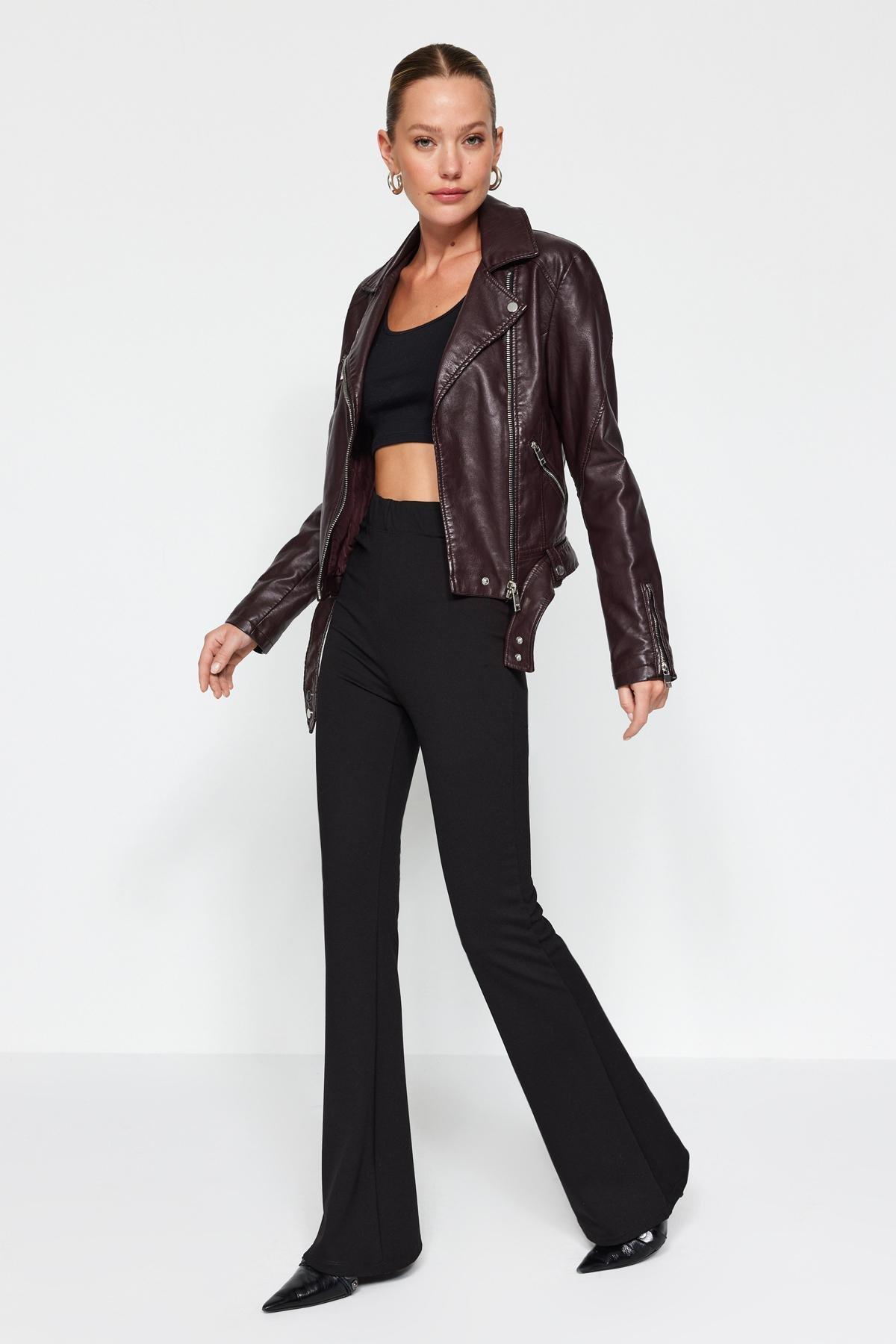 Black Slimming High Waist Flared Trousers, , large image number 2