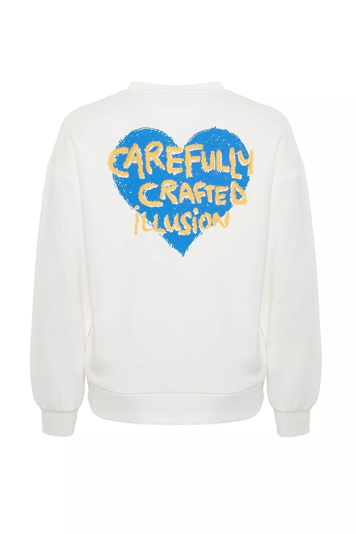 Ecru Embossed Chest Oversized Sweatshirt, Ecru, large image number 6