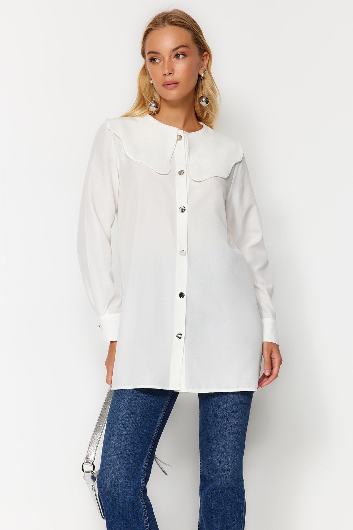 Trendyol - White Silver Buttoned Baby Collar Shirt