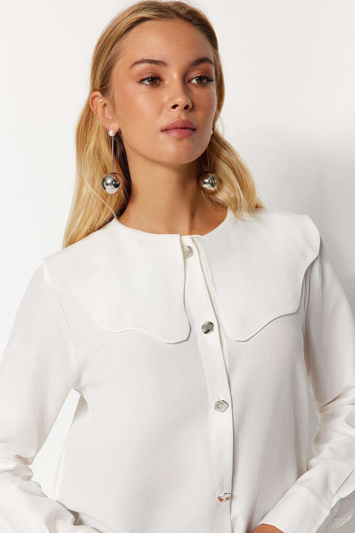 Trendyol - White Silver Buttoned Baby Collar Shirt