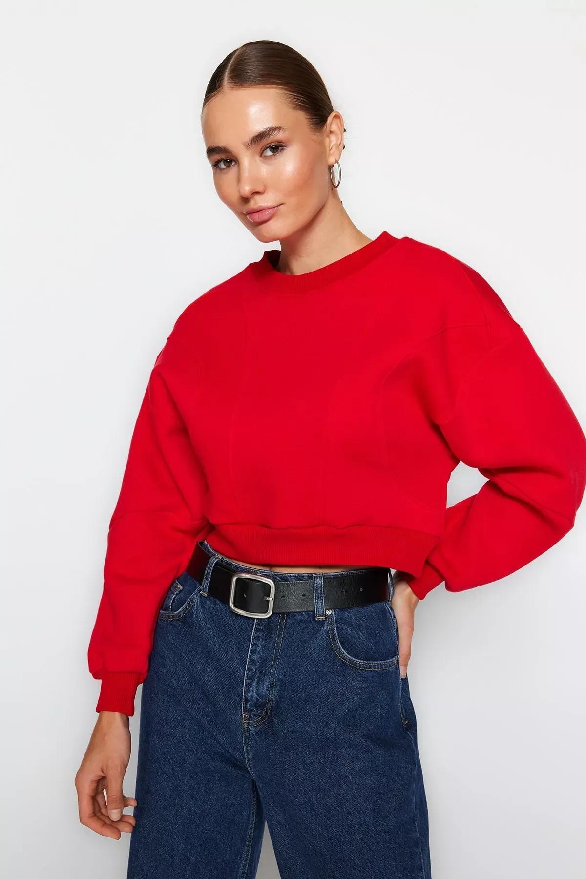 سويتشيرت قصير مُحاك، أحمر, Red, large image number 1