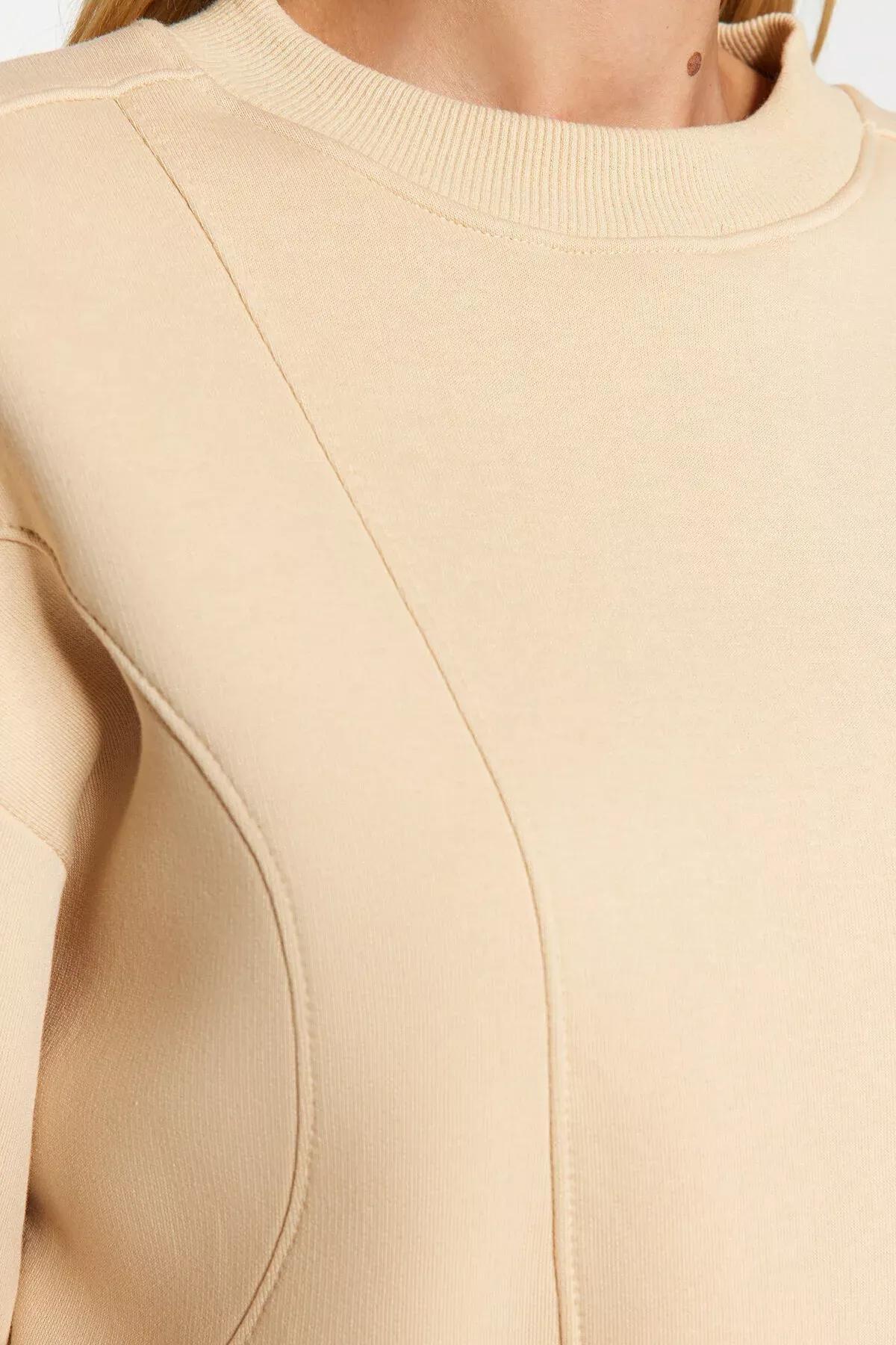 Beige Cropped Knitted Sweatshirt, STONE, large image number 4
