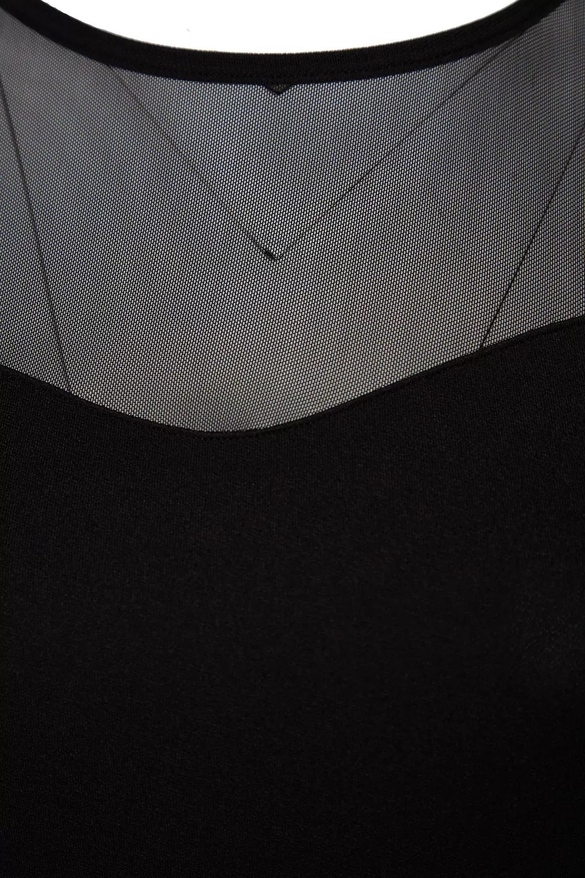 Black Sweetheart Neck Tulle Knitted Blouse, BLACK, large image number 6