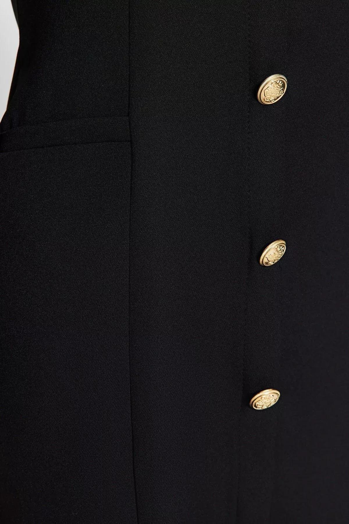 Black Buttoned Knitted Mini Dress, BLACK, large image number 3