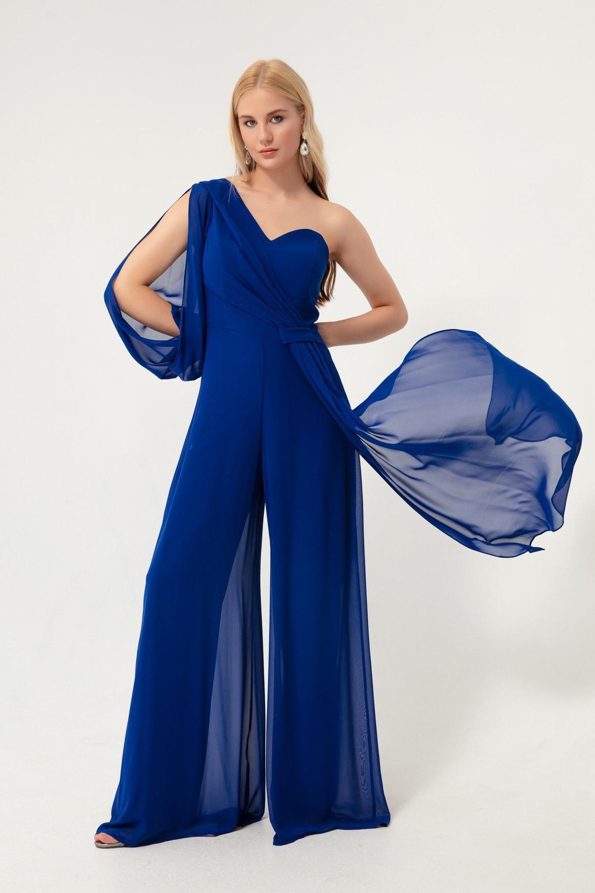 Lafaba - Blue One Sleeve Belted Occasion Wear Dress